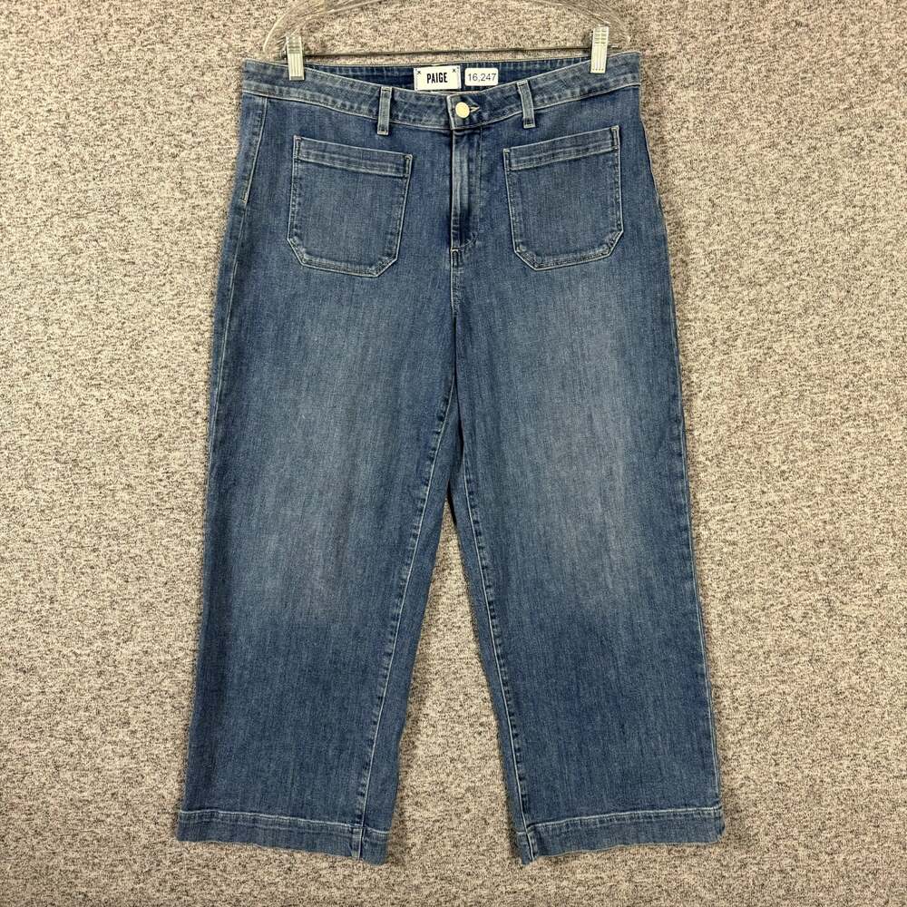 Paige Jeans Women's Size 32 Blue Denim Nellie Wide Leg Patch Pocket Jeans